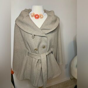 Calvin Klein cape poncho coat button down belted lined size L / XL